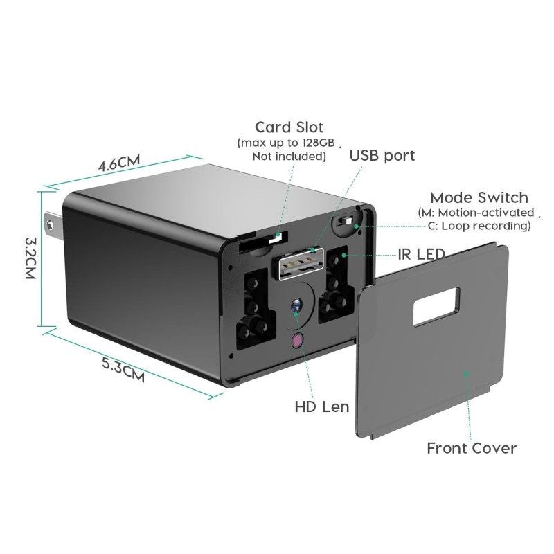 Ladeadapter Full HD 1080p Kamera mit Nachtsicht